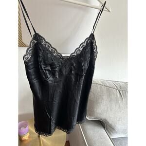 Lace-Trim Satin Cami Top - Black